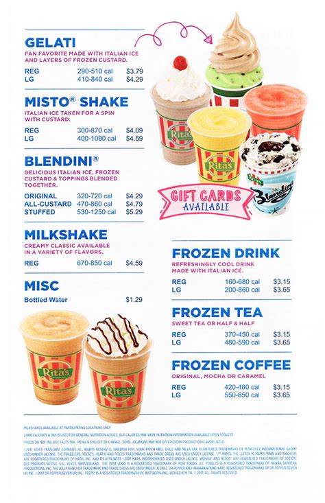 rita's italian ice menu|rita's menu with prices.